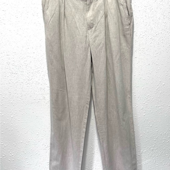 Tan linen Relaxed Fit Trousers with Elastic Waistband 32/12 - Picture 5 of 8